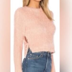 Majorelle Majorie Sweater Small Pink Fuzzy Knit Cropped Pullover Side Ties